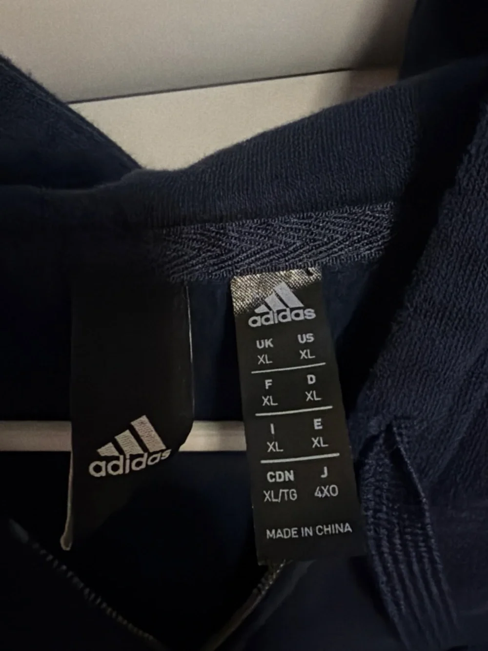 Adidas Navy Blue Full-Zip Hoodie with White Stripes